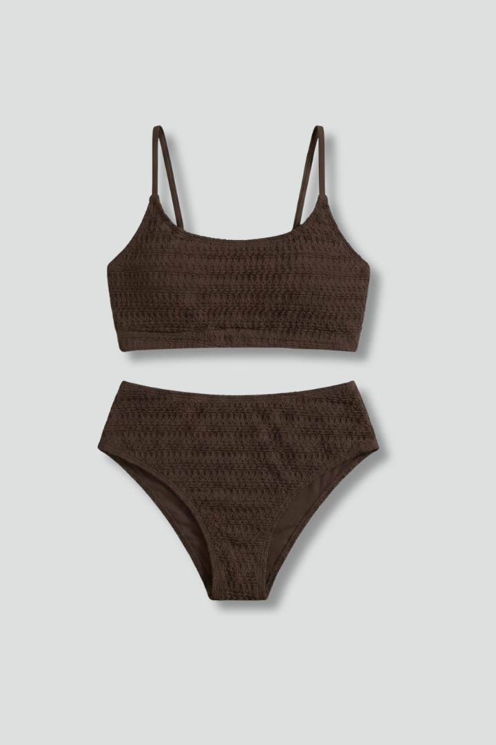 Women's Bikini Top | Textured Scoop Neck Spaghetti Strap Cropped