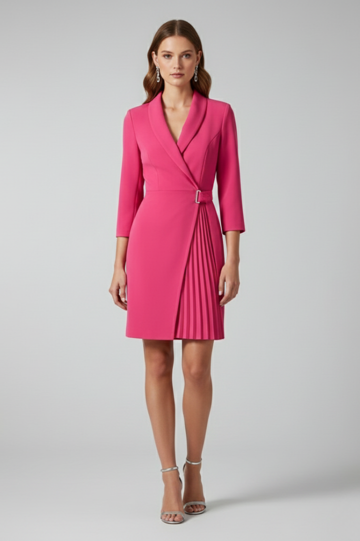 Women's Cocktail Dress | Notched Collar Wrap Midi Pleated