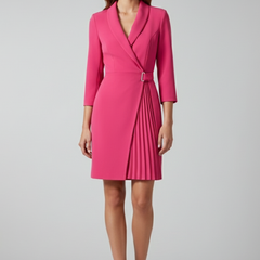 Women's Cocktail Dress | Notched Collar Wrap Midi Pleated