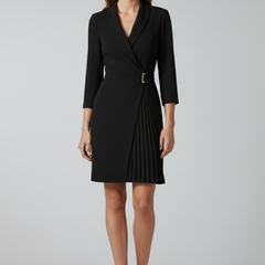 Women's Cocktail Dress | Notched Collar Wrap Midi Pleated