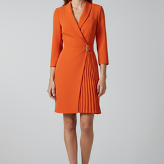 Women's Cocktail Dress | Notched Collar Wrap Midi Pleated