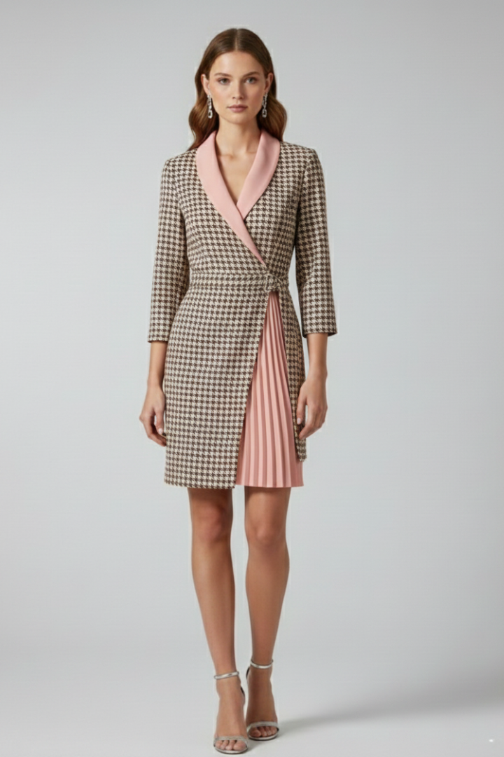 Women's Cocktail Dress | Notched Collar Wrap Midi Pleated