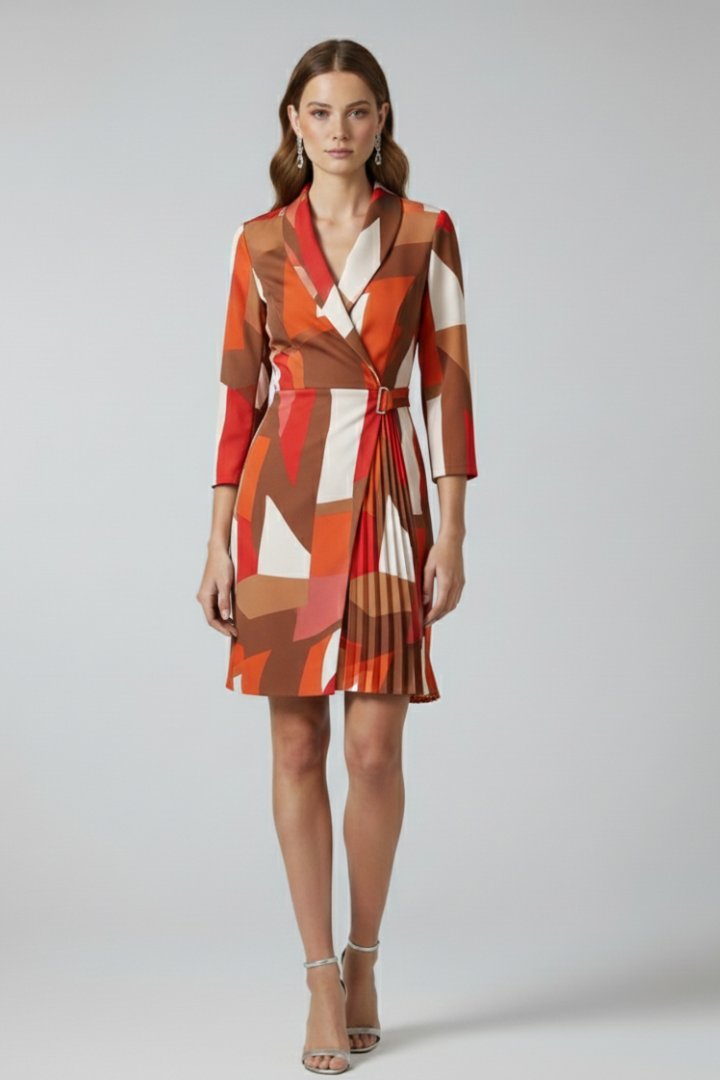 Women's Cocktail Dress | Notched Collar Wrap Midi Pleated