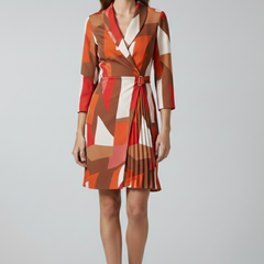 Women's Cocktail Dress | Notched Collar Wrap Midi Pleated