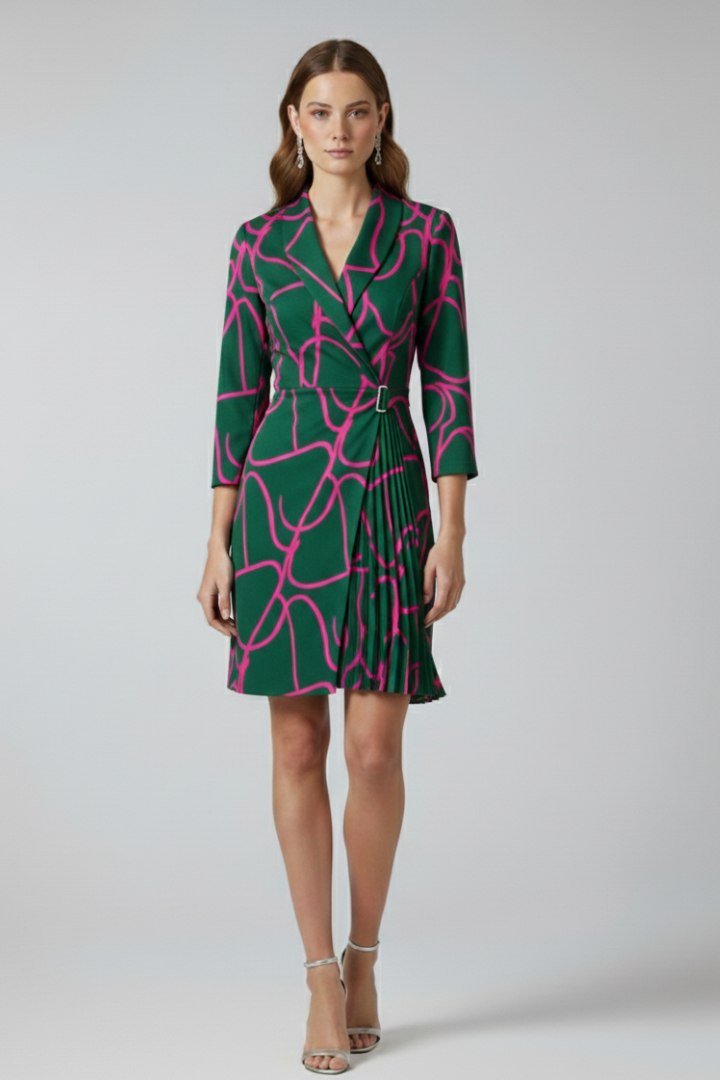 Women's Cocktail Dress | Notched Collar Wrap Midi Pleated