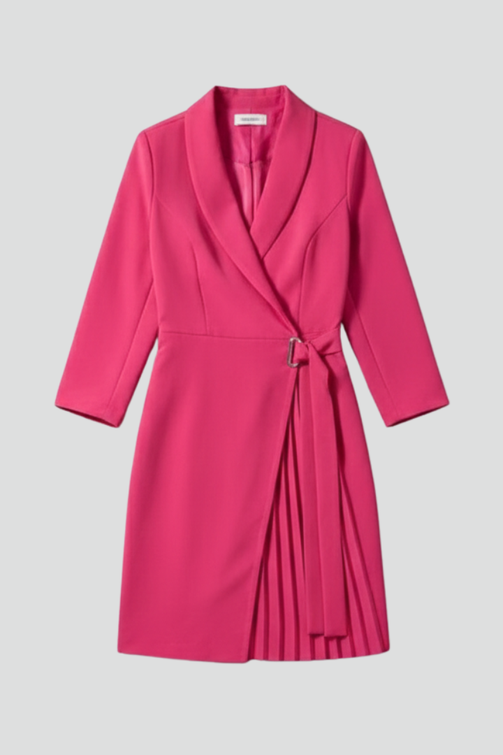 Women's Cocktail Dress | Notched Collar Wrap Midi Pleated