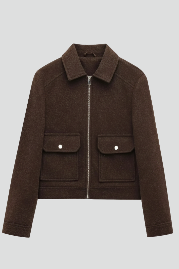 Women's Bomber Jacket | Lapel Collar Zip Fastening Wool