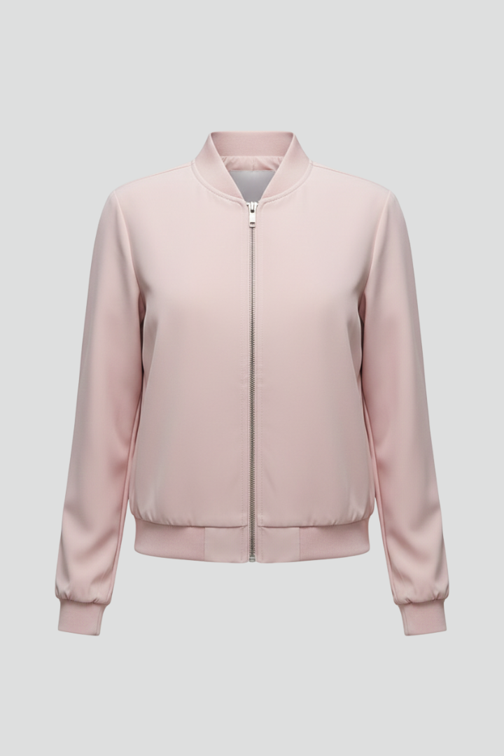 Women's Bomber Jacket | Zip Front Long Sleeve Straight Hem