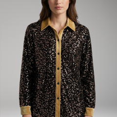 Women's Christmas Shirt | Sequin Collared Long Sleeve Button