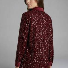 Women's Christmas Shirt | Sequin Collared Long Sleeve Button