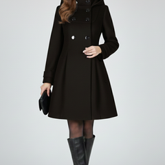 Women's Overcoat | Midi Length Double Button Hood