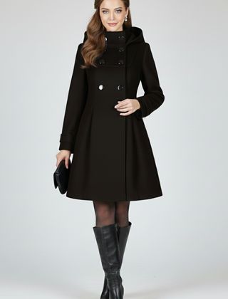 Women's Overcoat | Midi Length Double Button Hood