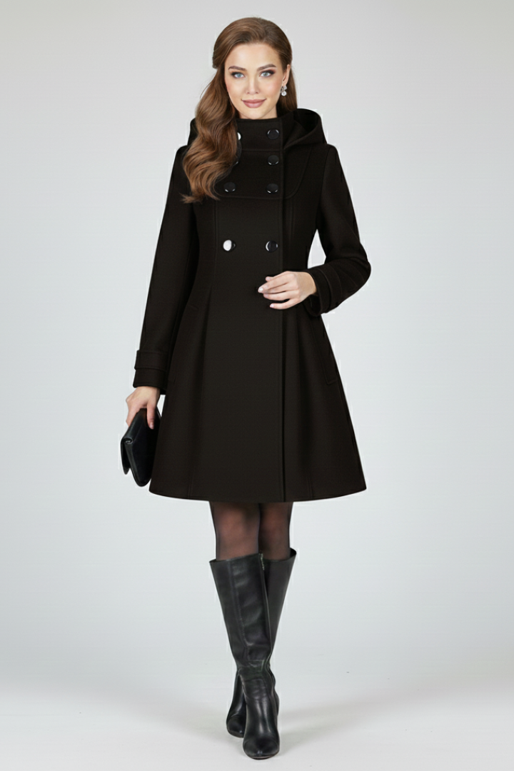 Women's Overcoat | Midi Length Double Button Hood