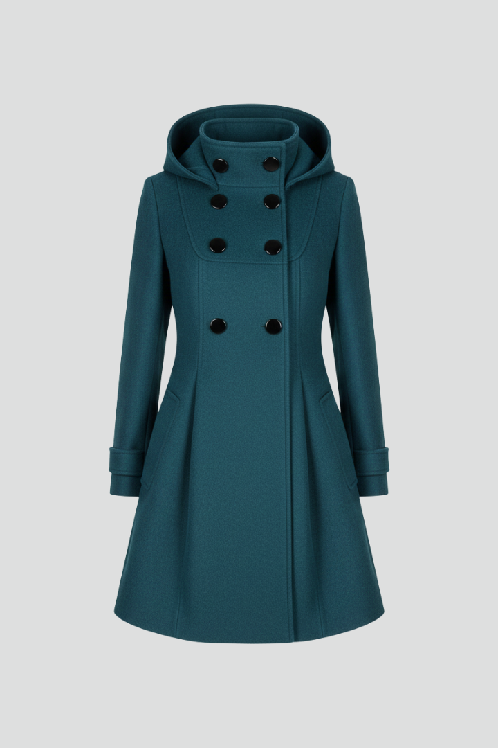 Women's Overcoat | Midi Length Double Button Hood