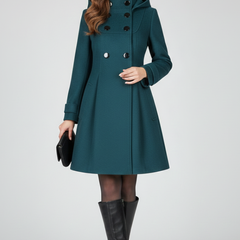 Women's Overcoat | Midi Length Double Button Hood