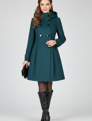 Women's Overcoat | Midi Length Double Button Hood