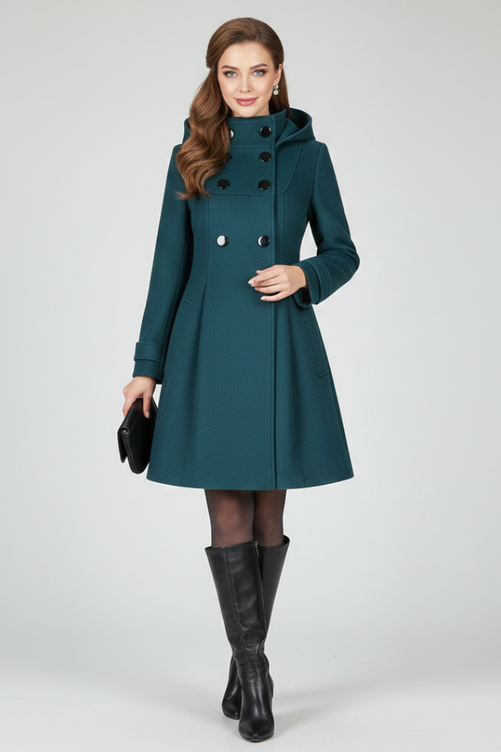Women's Overcoat | Midi Length Double Button Hood