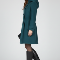 Women's Overcoat | Midi Length Double Button Hood