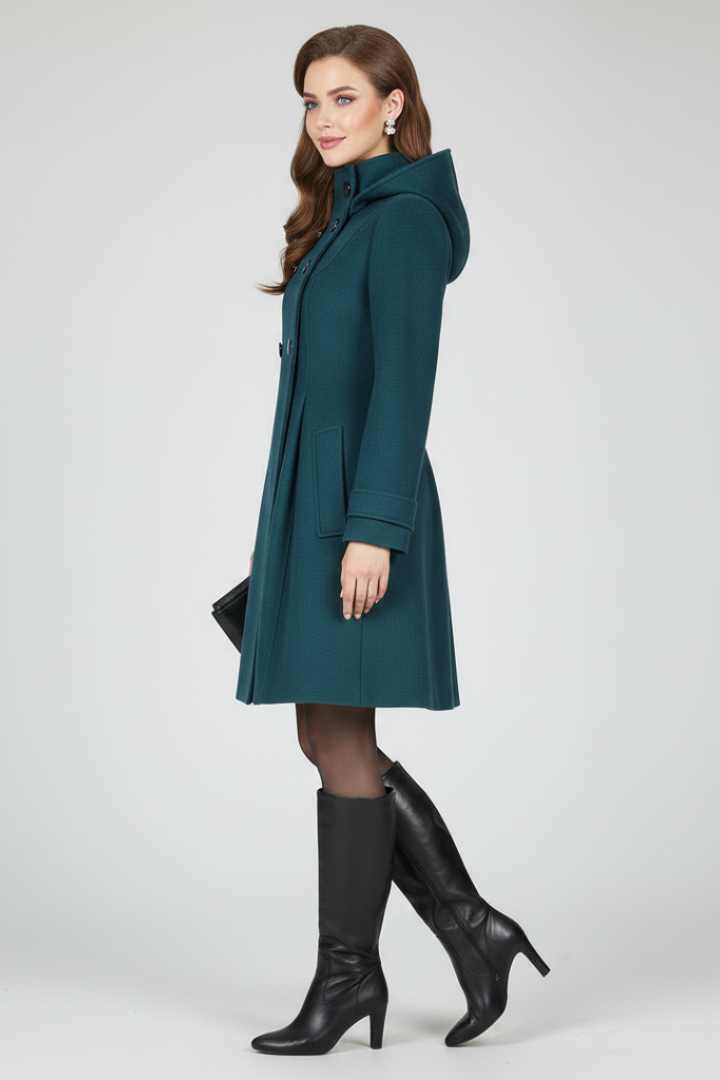 Women's Overcoat | Midi Length Double Button Hood
