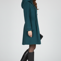 Women's Overcoat | Midi Length Double Button Hood
