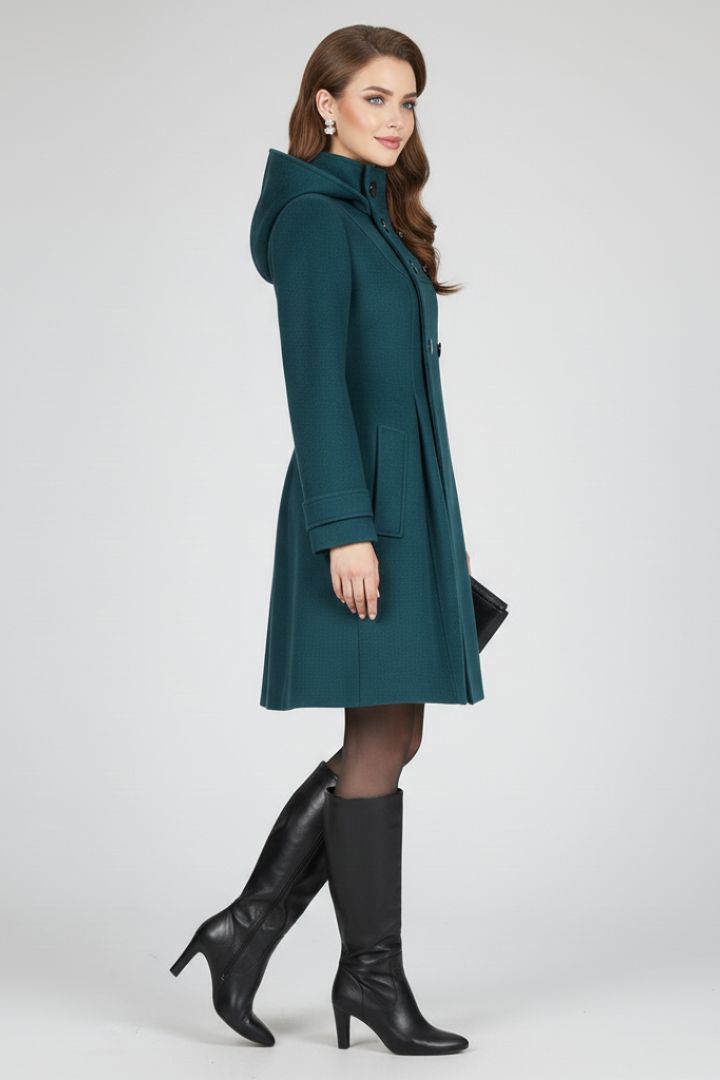 Women's Overcoat | Midi Length Double Button Hood