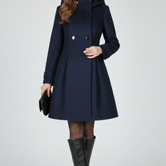 Women's Overcoat | Midi Length Double Button Hood