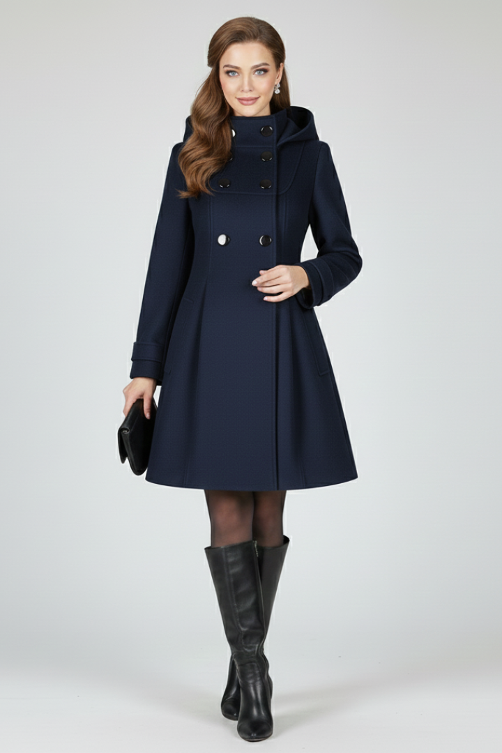 Women's Overcoat | Midi Length Double Button Hood