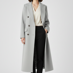 Women's Overcoat | Notched Lapel Double-Breasted Button Closure Midi