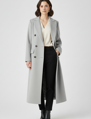Women's Overcoat | Notched Lapel Double-Breasted Button Closure Midi