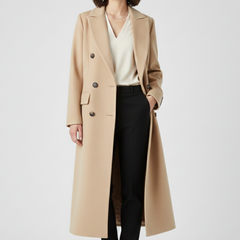 Women's Overcoat | Notched Lapel Double-Breasted Button Closure Midi
