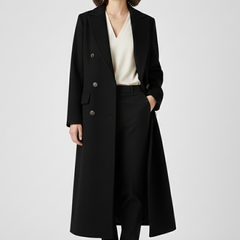 Women's Overcoat | Notched Lapel Double-Breasted Button Closure Midi