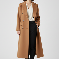 Women's Overcoat | Notched Lapel Double-Breasted Button Closure Midi