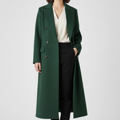 Women's Overcoat | Notched Lapel Double-Breasted Button Closure Midi