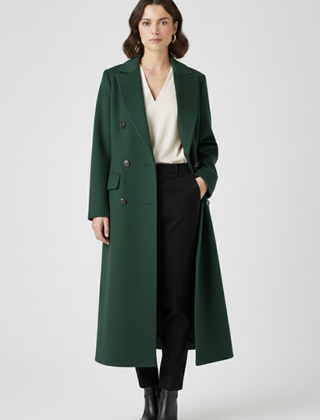 Women's Overcoat | Notched Lapel Double-Breasted Button Closure Midi