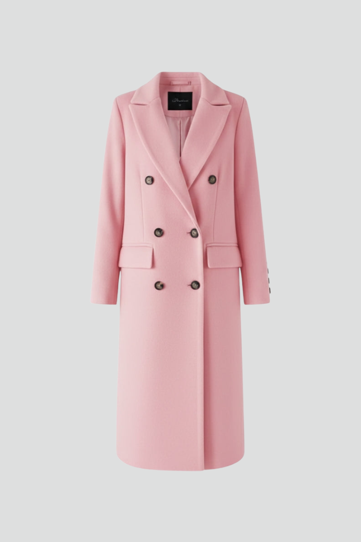 Women's Overcoat | Notched Lapel Double-Breasted Button Closure Midi