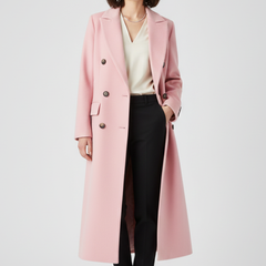 Women's Overcoat | Notched Lapel Double-Breasted Button Closure Midi