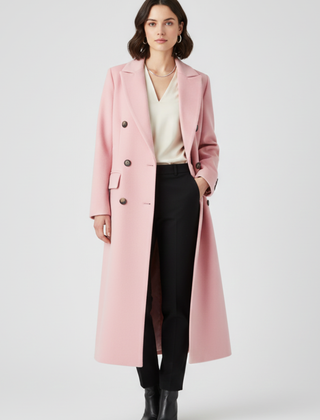 Women's Overcoat | Notched Lapel Double-Breasted Button Closure Midi