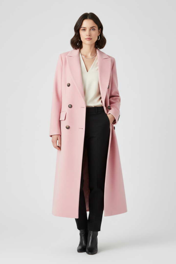 Women's Trench Coat | Notched Lapel Double-Breasted Button Closure