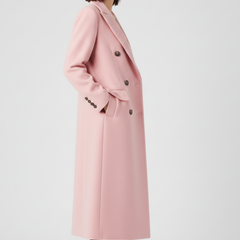 Women's Overcoat | Notched Lapel Double-Breasted Button Closure Midi