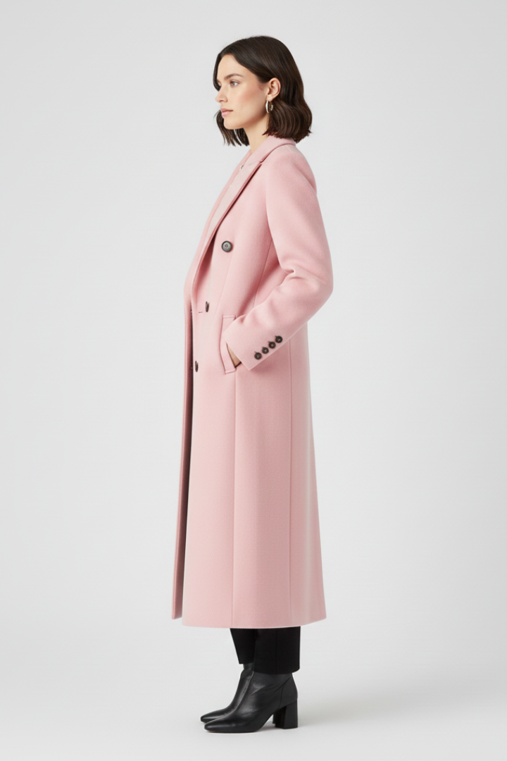 Women's Overcoat | Notched Lapel Double-Breasted Button Closure Midi