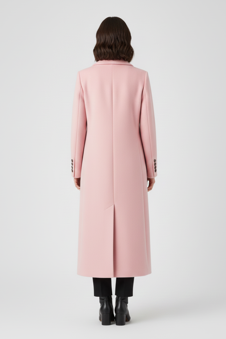 Women's Overcoat | Notched Lapel Double-Breasted Button Closure Midi