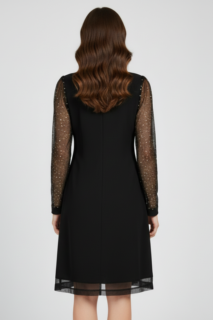 Women's Cocktail Dress | V-Neck Midi Mesh Sleeves Sequined