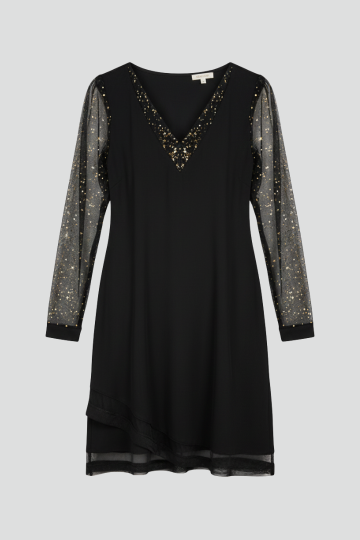 Women's Cocktail Dress | V-Neck Midi Mesh Sleeves Sequined