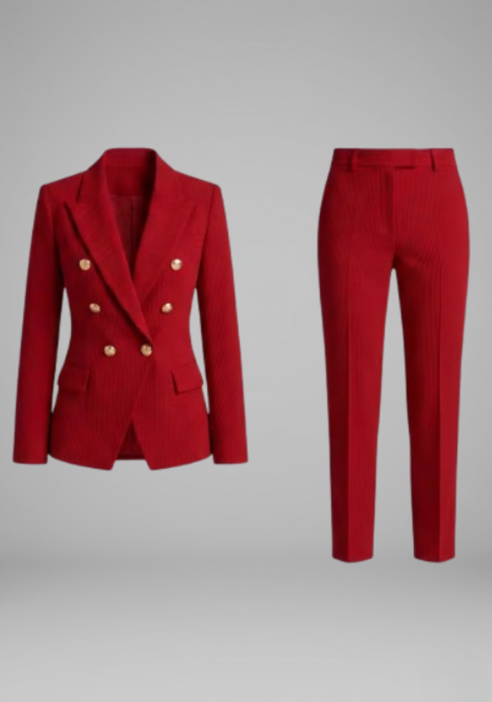 Women's Matching Set | Double-Breasted Blazer Notched Lapel Metal Buttons