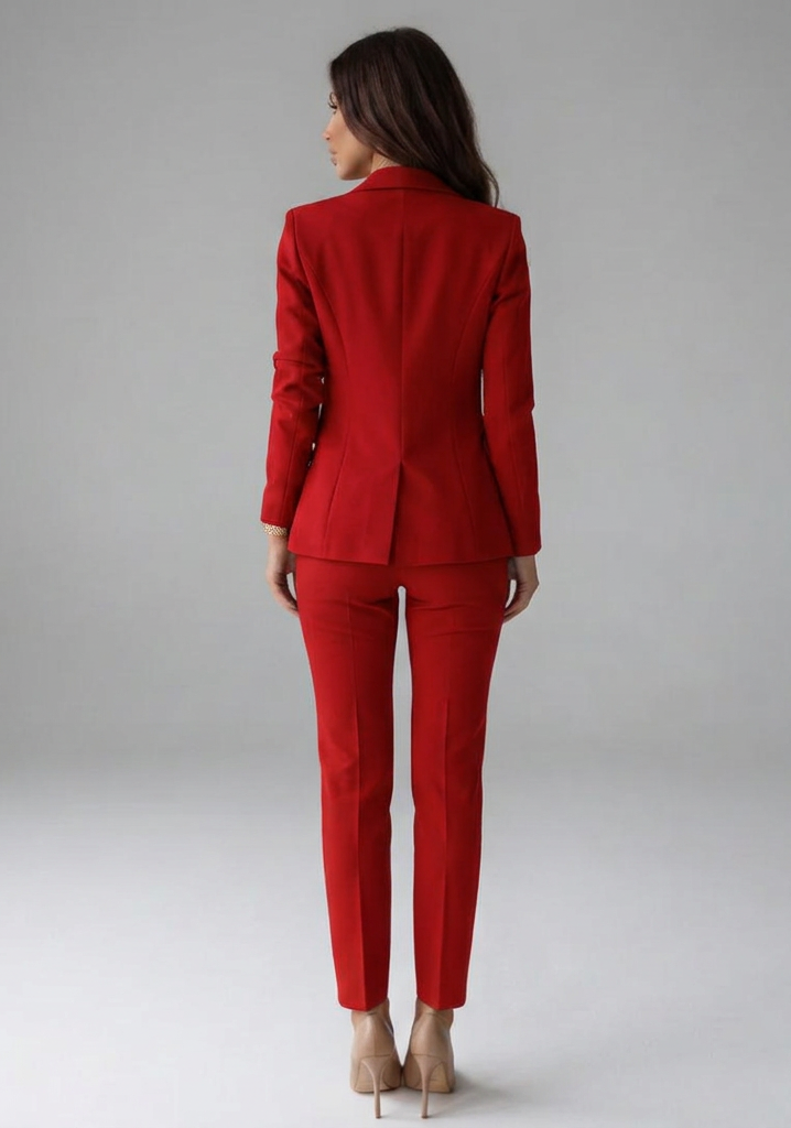 Women's Matching Set | Double-Breasted Blazer Notched Lapel Metal Buttons