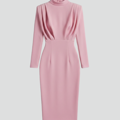 Women's Long Sleeve Dress | High Neckline Midi Draped