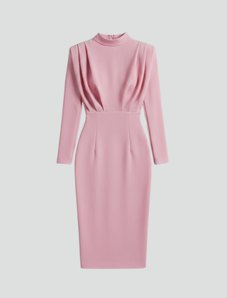Women's Long Sleeve Dress | High Neckline Midi Draped