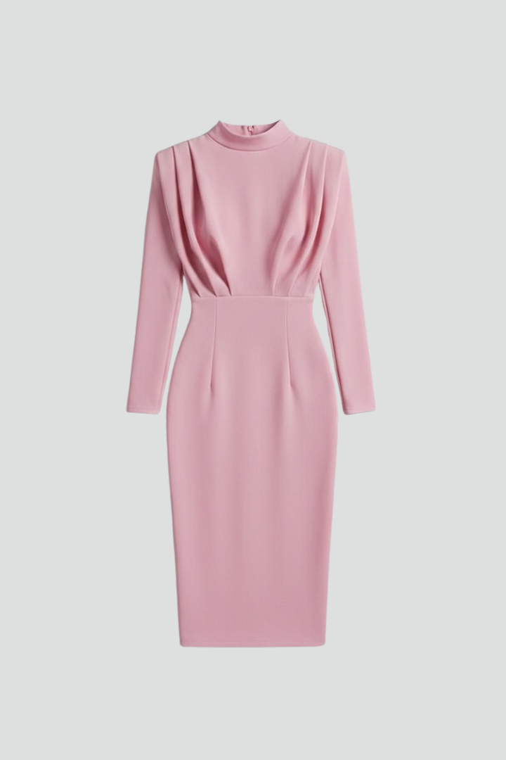 Women's Long Sleeve Dress | High Neckline Midi Draped