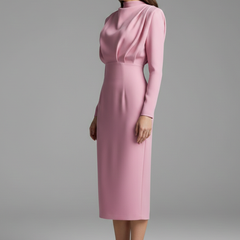 Women's Long Sleeve Dress | High Neckline Midi Draped