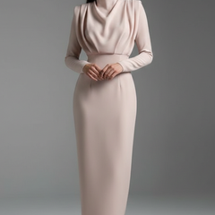Women's Long Sleeve Dress | High Neckline Midi Draped